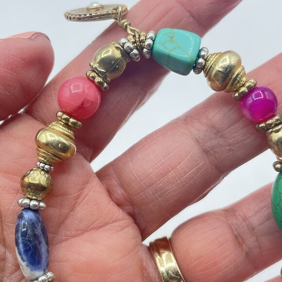 Chico's Multi-Color Beaded Bracelet With Gold Accents & Charms - Picture 3 of 5